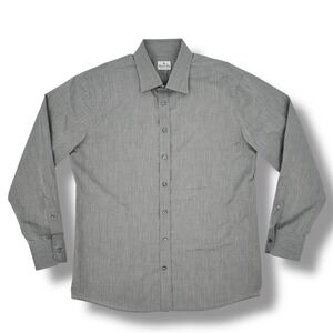 Emanuel Berg Gray Dress Shirt Mens L Approx Custom Made Cotton Button Up Read